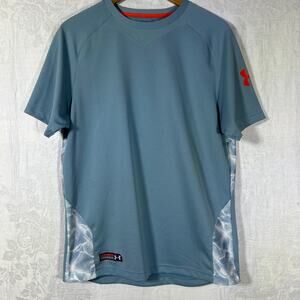 Under Armour T Shirt Large Blue Heat Gear Short Sleeve Raglan Combine Training